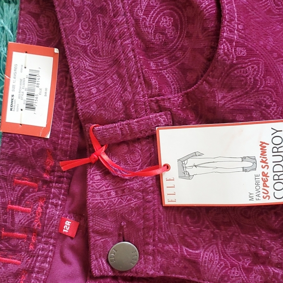 nwt ladies sz 12 elle super skinny corduroy pants wine color - Picture 2 of 4